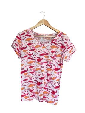fresh produce Pink & Orange Fish-Print V-Neck Short Sleeve Tee